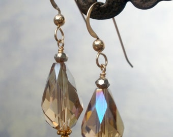 Dusky Crystal Teardrop Earrings on Gold-Filled French Ear Wires