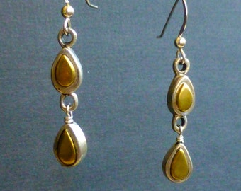 Two-Toned Double Teardrop Earrings on Sterling Silver French Ear Wires