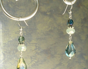 Peacock Crystal Dewdrop Earrings on Sterling Silver French Ear Wires