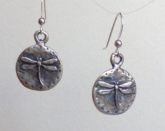 Dragonfly Coin Earrings on Sterling Silver Ear Wires