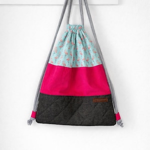 Kleiner Turnbeutel Cord | Rucksack mit Kordelzug | Stoffbeutel pink Flamingos | Sportbeutel | Gym Bag | Geschenkidee für Kinder