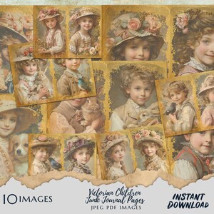 Pagine stampabili del diario dei bambini vittoriani, effimeri vintage, shabby, download digitale, carte per album, 10 pagine digitali JPEG e PDF