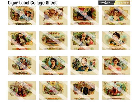 Digital Printable Collage Sheet Vintage Cigar Box Labels, Pretty.