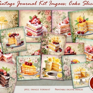 Kit de journal indésirable pour desserts Gâteau vintage et image de tranche de gâteau Kit de papier pour album de scrapbooking Pages de cuisine Fournitures de journal indésirable arrière-plans shabby chic
