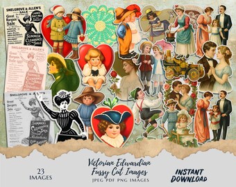 Victorian Edwardian Fussy Cut Images – Vintage Clipart Bundle | Instant Download | PNG, JPEG, PDF
