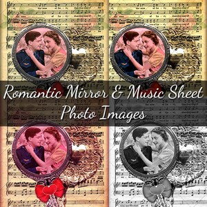 5 x Vintage Romantic Couple's Face On Mirror Altered Art Digital Image, Scrapbook, Postcard & Greeting Card Image - Instant Download