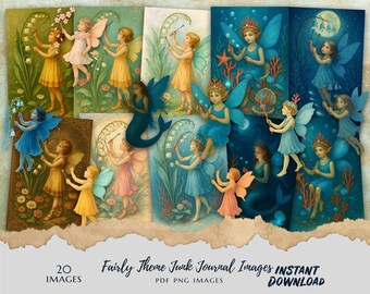 Fairy Theme Junk Journal Kit – 20 Magical Fairy Printables | PNG + PDF | Instant Digital Download