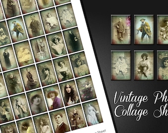 Vintage Foto Digital Collage Sheet - Foto von Kindern, hübsche Damen, gut aussehender Mann und viktorianischen Menschen, Rechteck-Fliese-Collage-Bogen