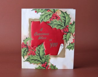 A Vintage Christmas greeting card, Holly Theme , Red & Green Colour