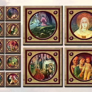 Vintage Holy Religious Digital Collage Sheet - Christian Faith, Jesus, Mary, angels, etc - 42 square tiles, instant download