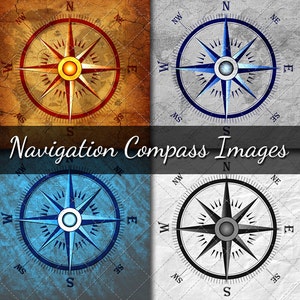 5 x Digital Stock Images - Navigation Compass Nautical Picture Art Illustrations, 2963px by 2914px, Instant Digital Download