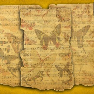 Vintage Antique Papers Sheet Music & Butterfly Collection Scrap Paper  - Digital Download - Printables for Journaling and Art
