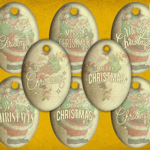 Vintage Merry Christmas Tags , Santa Claus Old Christmas, Labels, Tag flip, junk journal, ephemera, Shabby, digital download, printable