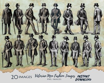 Victorian Men Fashion Images - Instant Digital Download - 20 PNG Files