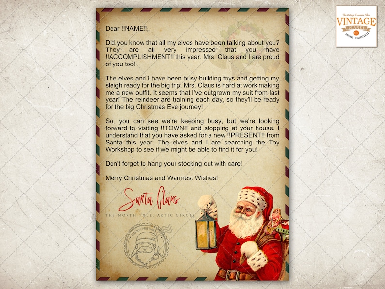 Vintage Style EDITABLE Letter from Santa Santa Letter A4 Etsy