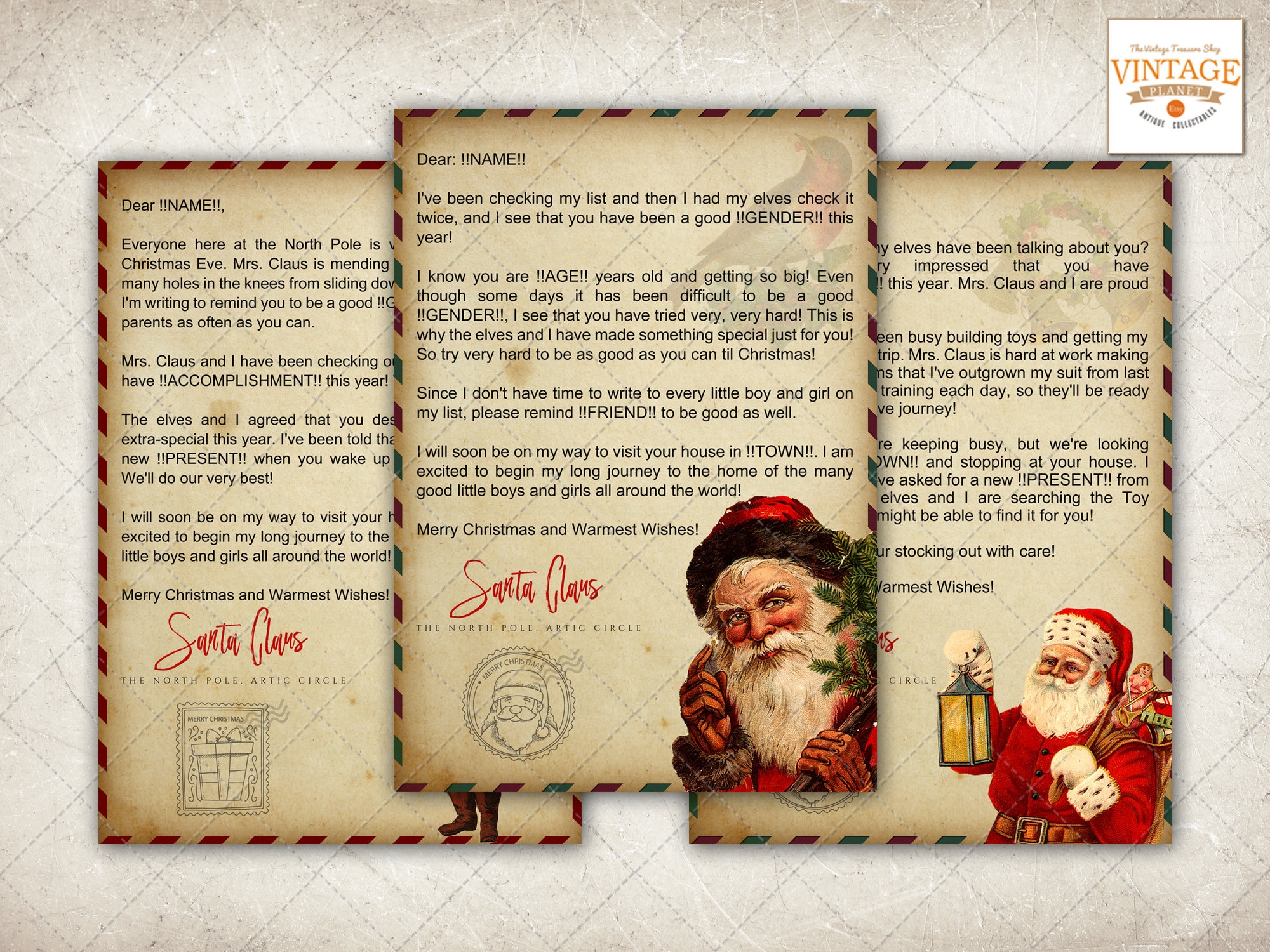 ヴィンテージスタイルの編集可能なサンタからの手紙、サンタの手紙、A4
