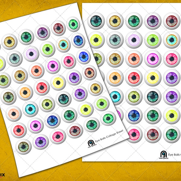 Eye Balls In Circle Round Digital Collage Sheet, Eye Lens , 1.25" x 1.25" Circle Tiles, 48 tiles on 1 sheet, INSTANT DOWNLOAD