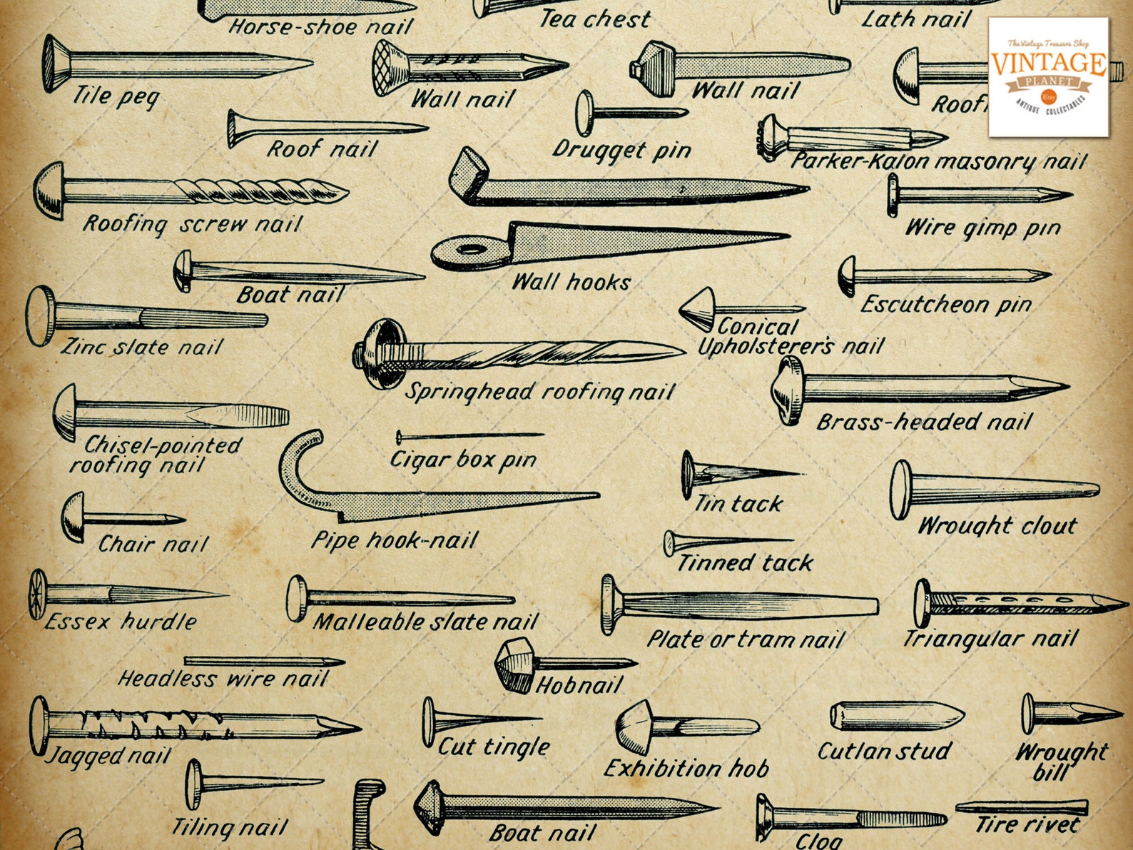 Types Of Nails Chart Vintage Diy Carpentry Digital Image