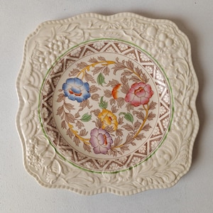 Vintage Crown Ducal Ware Side Plate – Hand-Painted Floral Design with Embossed Border