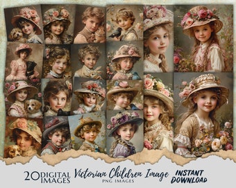 20 Victorian Children Portrait Photo Pack DIGITAL Vintage Junk Journal Ephemera PRINTABLE Victorian Scrapbook Supplies Vintage Ephemera Pack