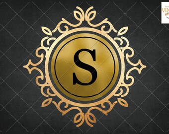 elegant gold letter s monogram ornate border decorative etsy