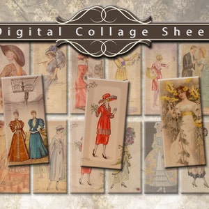 Vintage Fashion Rectangle Digital Collage Sheet