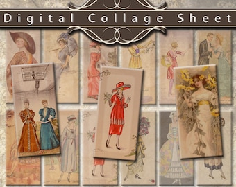 Vintage Fashion Rectangle Digital Collage Sheet