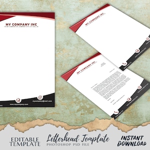 Plantilla digital de membrete corporativo rojo y negro moderno - Formato PSD, tamaño A4 - Descarga instantánea