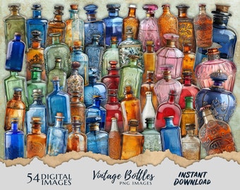 Vintage Retro Bottle Images, Journaling Supplies Fussy Cuts Ephemera Junk Journals Bottles png image, Printable Instant Digital Download