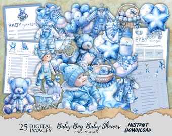 Boy Babyshower Cliparts bundle, It's a boy png files, Blue babyshower png, gender reveal party png, Transparent background, Commercial use