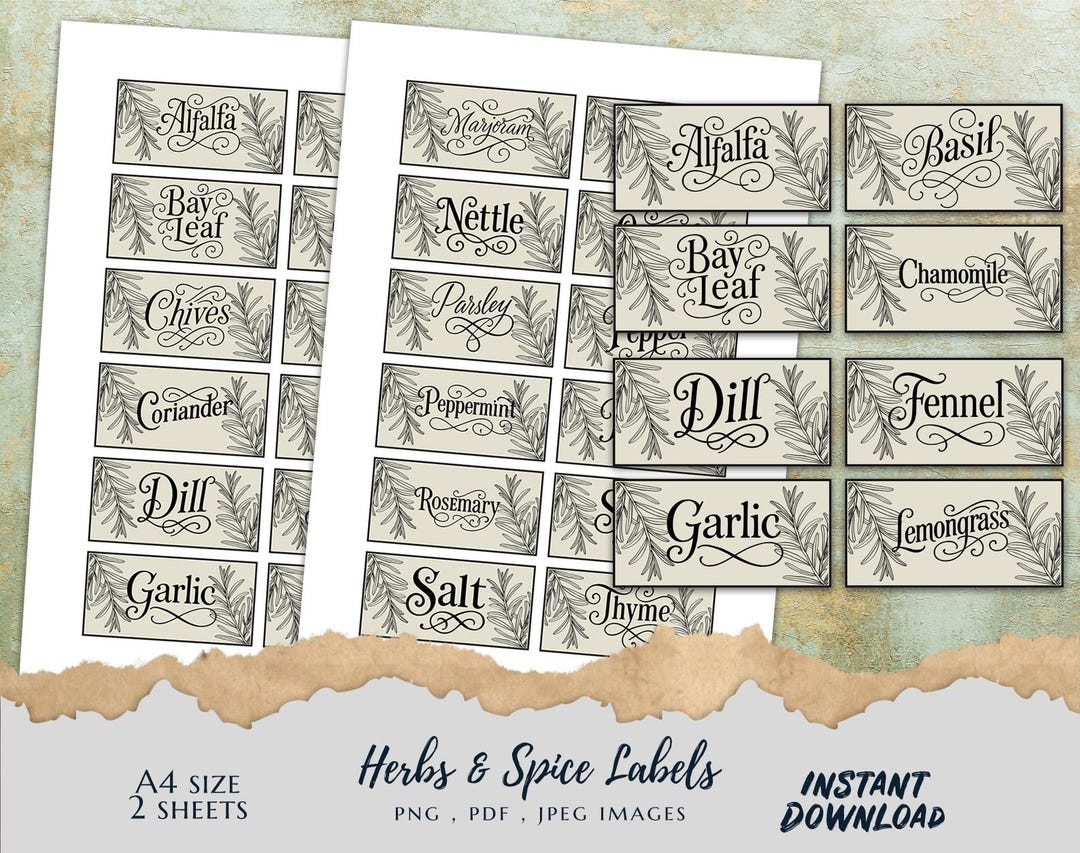 Printable Herbs & Spices Labels | Vintage Botanical Kitchen Jar