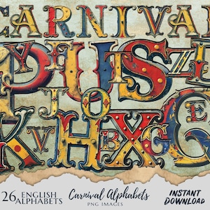 Bright Bold Colourful Vintage Typography Carnival Alphabets Circus Letter Arts Png Graphics Instant Download