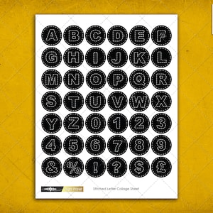 1.25&quot; x 1.25&quot; Stitched Alphabet & Number Circle Collage Sheet - INSTANT DOWNLOAD