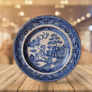 Vintage Willow Blue Ceramic Dinner Plate