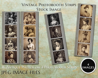 Vintage Photobooth Strips. 16 Printable victorian ladies antique photos on 3 strips / collage sheets for Junk Journals, Scrapbooks Decoupage
