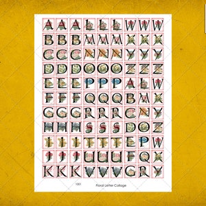 Vintage Flower Design Digital Letter Alphabet Collage Sheet 0.75&quot; x 1&quot;