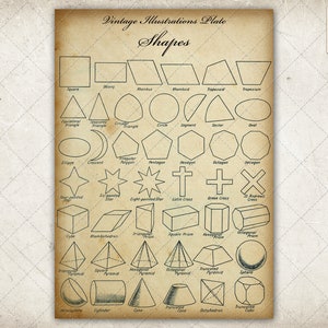 Vormengrafiek Vintage 2D- en 3D-vormen Digitale beeldillustraties, A4-formaat, 300 dpi, jpeg- en PDF-formaat, INSTANT DOWNLOAD