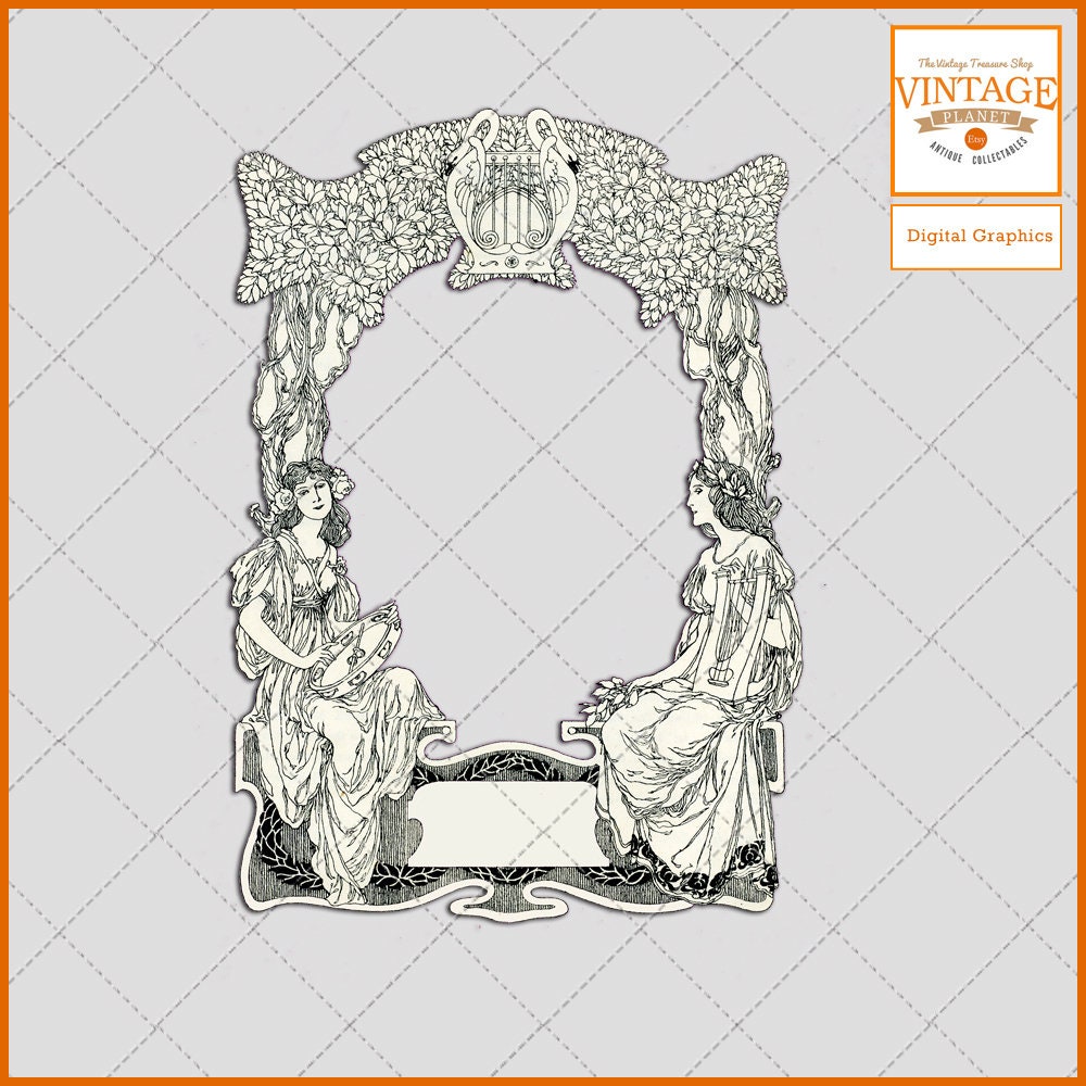 DIGITAL GRAPHICS, Vintage Art Nouveau Frames, Greek Lady