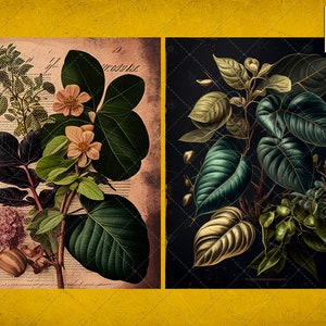 Botanical Flower & Leaf Digital Art Print, Midjourney AI Generated, Wall Art, AI Art, Digital Download, Home Decor, Vintage Printable