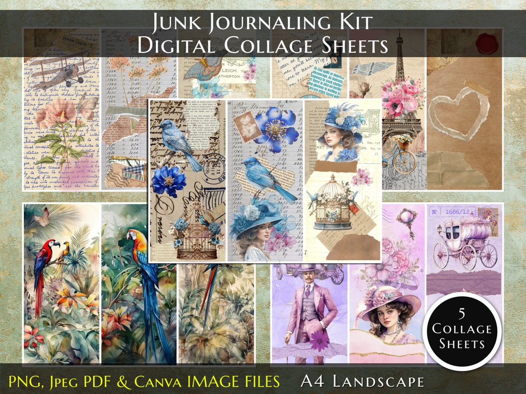 Junk Journaling Kit Digital Collage Sheets, Junk Journal Collage Papers ...