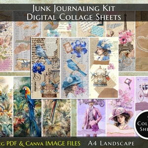 Junk Journaling Kit Digital Collage Sheets,  Junk Journal Collage Papers, Junk Journal Digital Papers Printable  , Junk Journaling Ephemera