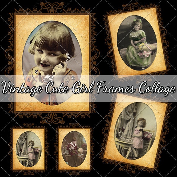 Vintage Cute Girl Image Frames Set Collage Sheet - Cute Girl Picture Frames Vintage Cute Girl Image Frames Set Collage Sheet - Cute Girl Picture Frames