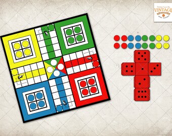 Ludo Board Game Template, Board, Dice and Game Pieces cutout template, jpeg and ai files, INSTANT DOWNLOAD