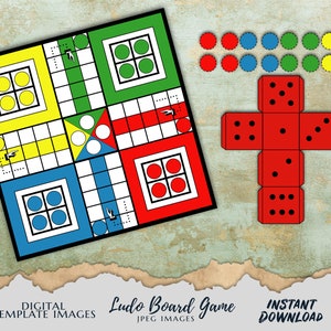 Ludo Board Game Template, Board, Dice and Game Pieces cutout template, jpeg and ai files, INSTANT DOWNLOAD