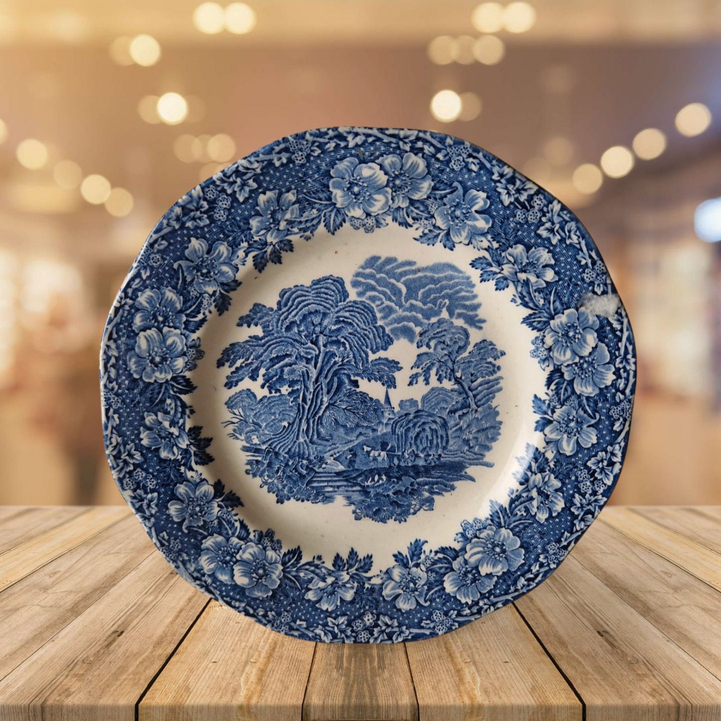 Enoch Wedgwood Blue and White Ceramic Plate , Woodland Design