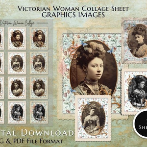 Hübsche viktorianische Frauen Collage Sheets, antike Scrapbook Junk Journal Seite Decoupage, Vintage Damen, printable, alte Handschrift Rahmen