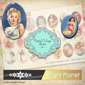 INSTANT DOWNLOAD Digital collage Vintage Pin Up Girls Cabochons ovals 18 x 24mm ovals