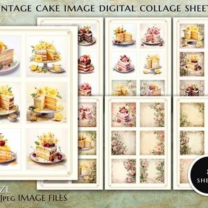 Dessert Junk Journal Collage Sheets Vintage Cake & Kuchenscheibe Bild Scrapbook Seiten Junk Journal Zubehör Shabby Chic Hintergründe
