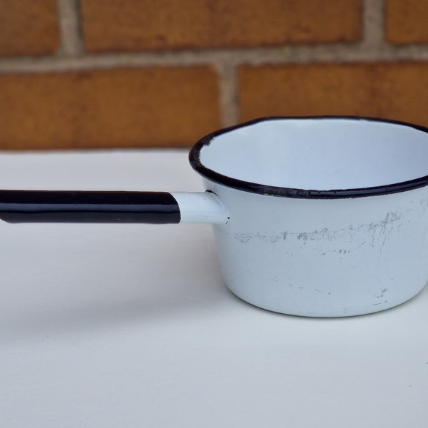 Emalia Olkusz 1907 Retro Milk Sauce Pan , Blue And White Enamel , Made In Poland