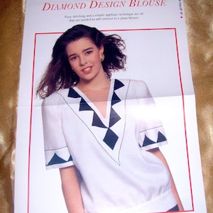 Lady&#39;s Diamond Design Blouse Easy Stitching Embroidery Pattern Sheet with instruction
